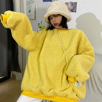 Hanorace Femei coreene Supradimensionat Harajuku Solid Plus Catifea Iarna Femei Îmbrăcăminte Simplă, Dulce Uri All-meci Tricoul Pulovere