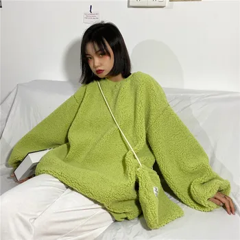 Hanorace Femei coreene Supradimensionat Harajuku Solid Plus Catifea Iarna Femei Îmbrăcăminte Simplă, Dulce Uri All-meci Tricoul Pulovere