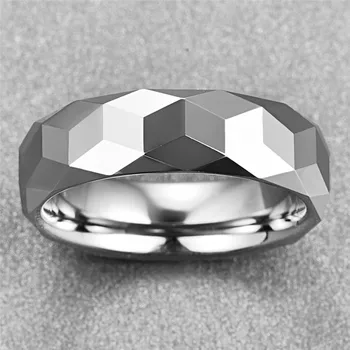 6MM Culoare Argintie Lustruire Geometrie 3D Triunghi Tungsten Inel de Oțel Pentru Bărbați Cool Punk Aniversare de Logodna Cadouri pentru Barbati Bijuterii