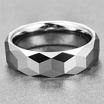 6MM Culoare Argintie Lustruire Geometrie 3D Triunghi Tungsten Inel de Oțel Pentru Bărbați Cool Punk Aniversare de Logodna Cadouri pentru Barbati Bijuterii