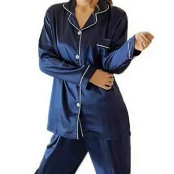De Vânzare La Cald De Primavara Toamna Femei Pijama Set Pijamale Femei Top + Pantaloni De Pijama Satin Moale De Mătase Sexy Sleepwear Homewear Body