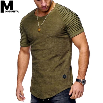 Moomphya 2019 Noi Streetwear Plisata cu Maneci Scurte Barbati Tricou Jacquard cu Dungi Slim Fit T-shirt pentru Bărbați Lanseta Tiv Hip Hop Tricou