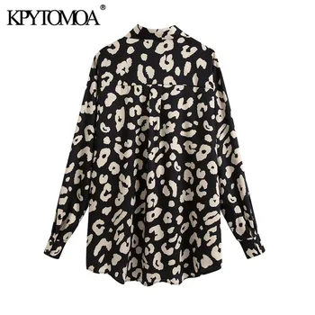 KPYTOMOA Femei 2020 Moda Animal Print Asimetrice Bluze Largi Vintage cu Maneci Lungi Buton-up Feminin Tricouri Blusas Topuri Chic