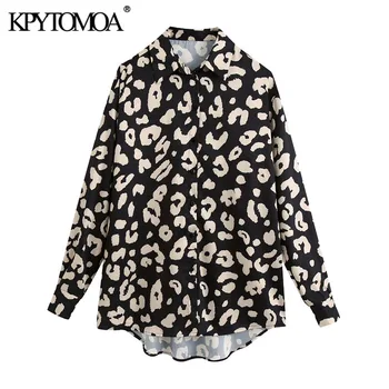 KPYTOMOA Femei 2020 Moda Animal Print Asimetrice Bluze Largi Vintage cu Maneci Lungi Buton-up Feminin Tricouri Blusas Topuri Chic