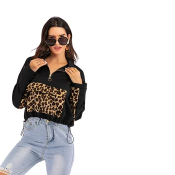 Leopard Imprimate Jumătate-Zip Bluza de Toamna cu Maneca Lunga Casual Femei Hoodies Femei de Îmbrăcăminte Vrac Top Casual