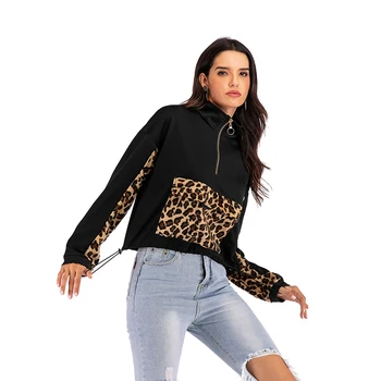 Leopard Imprimate Jumătate-Zip Bluza de Toamna cu Maneca Lunga Casual Femei Hoodies Femei de Îmbrăcăminte Vrac Top Casual