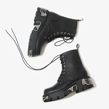Stilul Punk Platforma Femei Glezna Cizme pentru Femei Motocicleta Cizme de Moda Doamnelor Indesata Pantofi Decor Metalic Negru dimensiuni MARI 41 43 44
