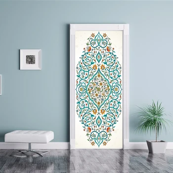 3D New Sosire Floare Albastră Islamic modele usi Pvc Poster autocolant decal Allah auto-adeziv tapet Dormitor Decor Acasă