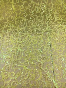 Galben strălucitor top de vânzare sclipici plasă de material pentru rochie de seara 5 metri JRB-102129 speciale de lipit cu sclipici dantela tesatura