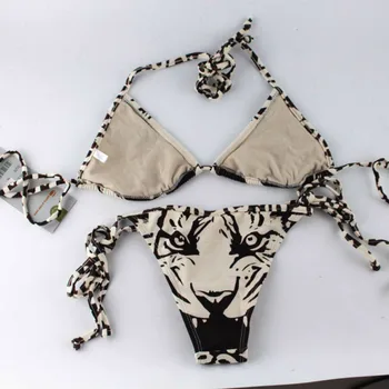 Tiger Print Bikini Căpăstru Sexy Costume De Baie Costume De Baie Femei Bikini Brazilian Stabilit În 2020 Bikini Femei Costum De Baie 329