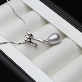 Frumos 925 Sterling De Argint Colier Pandantiv Pentru Femei,Negru Reală Naturale De Apă Dulce Pearl Colier Cadou De Aniversare