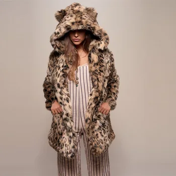 Drăguț Ursuleț de pluș Blană de sex Feminin Strat 2020 Iarna Noi pe Strada Hipster Moda Femei Pălărie Mijlocul Lungime Blana de Leopard Strat de sex Feminin 3 Stiluri