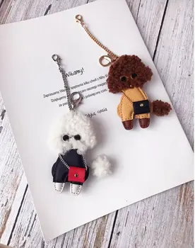 Drăguț Cret Teddy Câine Breloc Vânzare Fierbinte Agățat de Lux din Piele Cuplu Sac de Farmec Decor Pandantiv Inel de chei Accesorii Auto Cadou