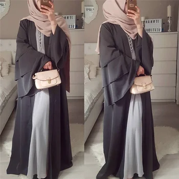 Stilul de bază Triplu-strat Flare Sleeve Femei Haină Lungă Rochie Musulmane Islamice Costume Tradiționale Caftan de sex Feminin Abaya Rochie