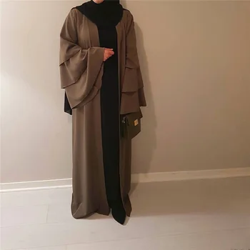 Stilul de bază Triplu-strat Flare Sleeve Femei Haină Lungă Rochie Musulmane Islamice Costume Tradiționale Caftan de sex Feminin Abaya Rochie