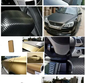 3D Fibra de Carbon, masina cool înfășoară în folie auto cu Bule de Aer 1.52x30m/rola Negru