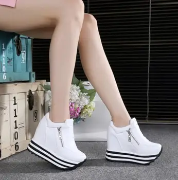 2021 Noi de Toamna pentru Femei Platforma Adidasi Formatori Pantofi Albi 12CM Tocuri inalte Pene în aer liber Pantofi Respirabil Pană Pantofi Casual