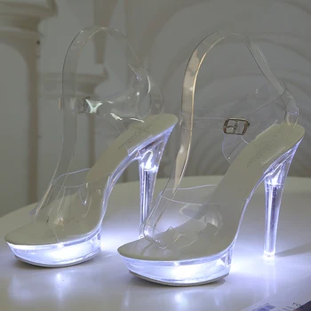Lumina Stralucitoare Pantofi de Femeie Luminos, Clar, Transparent Sandale Femei Pantofi Platforma CONDUS 13cm Toc Stripteuză, Pantofi cu Toc