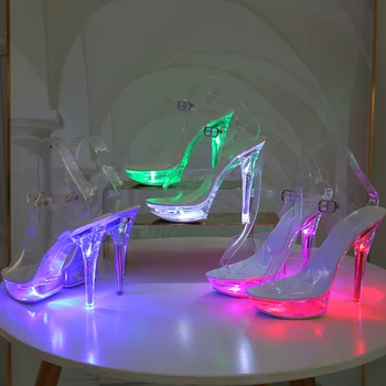Lumina Stralucitoare Pantofi de Femeie Luminos, Clar, Transparent Sandale Femei Pantofi Platforma CONDUS 13cm Toc Stripteuză, Pantofi cu Toc