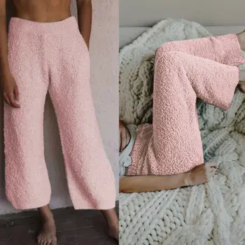 De iarnă pentru Femei Pluș Moale Flanel Pijama Somn Fundul Seară Culoare Solidă Vrac Pantaloni Lungi mai Groase de Pantaloni de Pijamale
