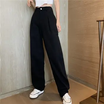 Femei albe Blugi Talie Mare Largi Picior Denim Îmbrăcăminte de Agrement Negru Streetwear Epocă Harajuku Toate-meci Full-lungime Pantaloni