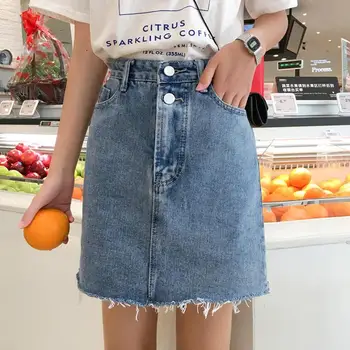 Fuste Femei Denim Plus Dimensiune Solid Butoane Simple Coreeană Stil Harajuku Retro Pachet Șold Subțire Elegant Streetwear Femei De Petrecere A Timpului Liber