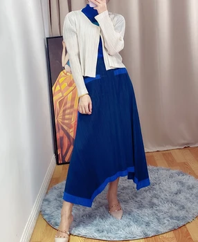De vară 2020 femei nou bloc de culoare fusta Miyak ori temperament Modă este subțire și neregulate fusta a-line legat