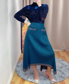 De vară 2020 femei nou bloc de culoare fusta Miyak ori temperament Modă este subțire și neregulate fusta a-line legat