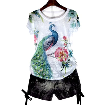 Păun print t shirt femei Plus dimensiune 4XL 2020 vara cu maneci scurte grafic teuri modis slim tricou o-gât topuri tricou femme