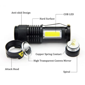 Portatil linterna LED Q5 + COB Mini negru 2000LM impermeabile Zoom linterna CONDUS linterna de uso AA 14500 bateria de linterna