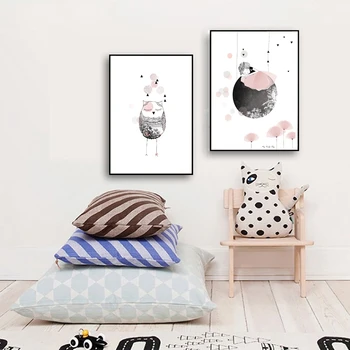 Copii Fată Poster Drăguț Wall Art Print , Fata Cu Flori Desene Animate De Panza Pictura Imagine Frumoasă Pentru Fete Baby Room Decor De Perete