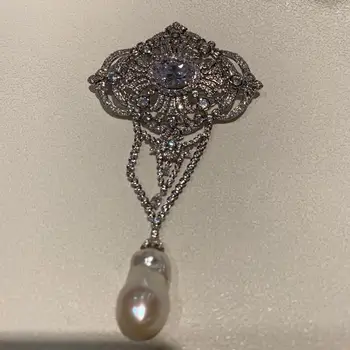 Baroue naturale de apă dulce pearl brosa vintage palatul de cupru cu cubic zircon moda bijuterii femei transport gratuit