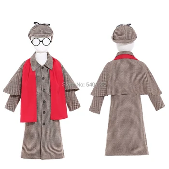 Copii Sherlock Holmes Costume cosplay cape mantie pălărie fată băiat detectiv ziua mondială a cărții rochie fancy costume prop caracter unisex