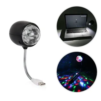 USB Lampa Disco Ball, Rotativ RGB LED-uri Colorate Etapa de Iluminat Petrecere Bec 3W cu Lumină de Carte, alimentare prin USB (Negru)