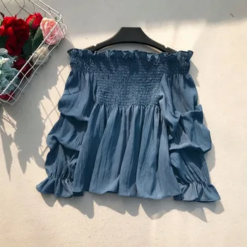 2020 Vara Noi Femei Șifon Bluza Off-Umăr Sexy Volane Solid Shirt Club De Noapte Doamnă Elegantă Petrecere Uza Topuri