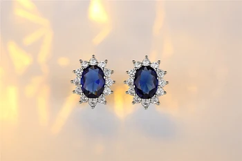 YANHUI de Lux 2.0 CT Laborator Sapphire Argint 925 Seturi de Bijuterii pentru Femei Oval Albastru Zircon Inel Cercei Colier Bijuterii de Nunta Set