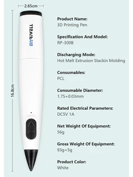 Myriwell 3D Pen RP-300B Cu 10M 1,75 mm PCL Filament Temperatură Scăzută de Imprimare 3D Pen Imprimantă 3D Pentru Copii de Craciun Cadou de Ziua de nastere