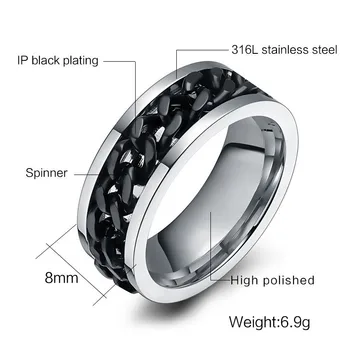 ZORCVENS 2020 Nou Lanț din Oțel Inoxidabil Spinner Ring Pentru Bărbați Aur Negru Argintiu Culoare Punk Rock Inele Accesorii Bijuterii Cadou