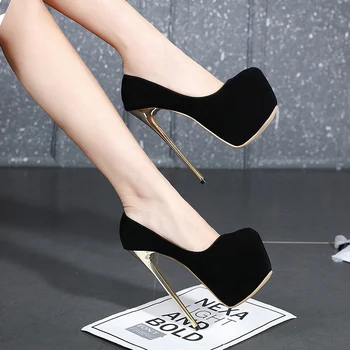 Noi de Vara Femei Turma Pantofi de Nunta de Moda Platforma Superficial Femei Pompe Concis 16cm Tocuri foarte inalte, Subtiri Petrecere Pantofi Negru