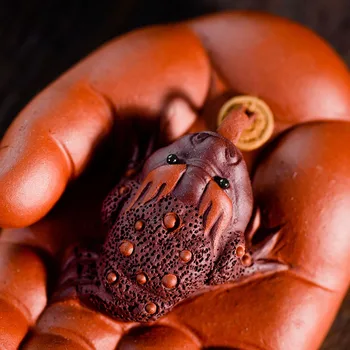 Nisip violet cu trei picioare de broască de aur decorare model în miniatură Avere mână de Arta sculptura Prime de minereu de noroi roșu mascota Decor Acasă
