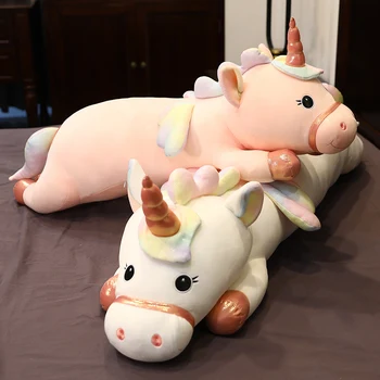 1 buc 80/100/130CM kawaii Mare Minciuna Unicorn de Pluș, Jucării Umplute de Animale Minunate Moale Unicorn Desene animate Perna pentru Copii Fata Cadou
