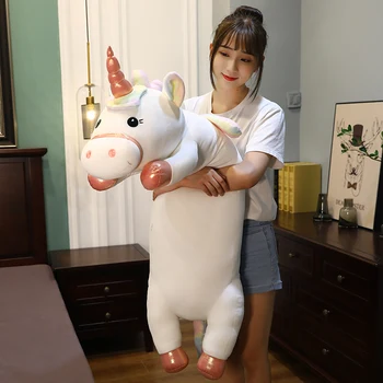 1 buc 80/100/130CM kawaii Mare Minciuna Unicorn de Pluș, Jucării Umplute de Animale Minunate Moale Unicorn Desene animate Perna pentru Copii Fata Cadou