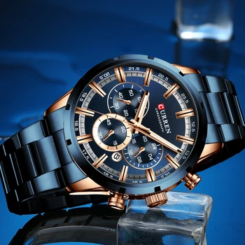 Ceas CURREN Sport Barbati de Brand de Moda de Lux Casual din Oțel Inoxidabil Albastru Ceas de mana Quartz Cronograf Dropshiping 8355
