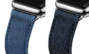 URVOI trupa pentru apple watch serie SE 6 5 4 3 2 1 curea curea pentru iwatch panza cu catarama clasica dark denim albastru jean 40 de 44mm