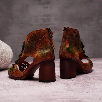 2019 VALLU Vara Femei Sandale Retro Stil Handmade Design Pompe de Doamna Piele naturala cu Toc Sandale Femei cu Fermoar Pantofi