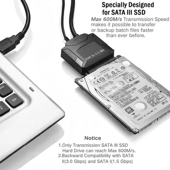 USB la SATA Cablu Convertor USB 3.0 la SATA III Cablu Adaptor cu 12V DC Port pentru 2.5/3.5 Inch HDD SSD pentru Laptop PC