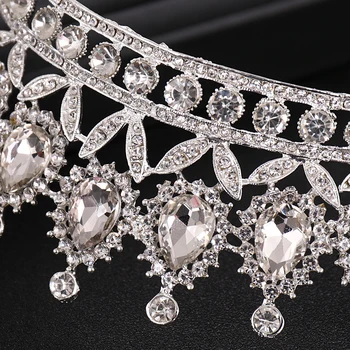 Trendy Argint Culoare Cristal de Mireasa tiara Reginei Coroană de Nunta Stras Bijuterii de Păr Diadema de Nunta Accesorii de Par