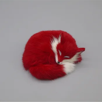 Simulare red fox din polietilenă&blană de dormit fox despre 14x13x5cm modelul propunerii de artizanat, decorațiuni interioare cadou b1721
