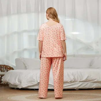 Noua toamna plus dimensiune pijamale pentru femei maneci scurte largi floral roz T-shirt și pantaloni de acasă purta un costum 4XL 5XL 6XL 7XL