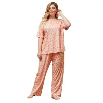 Noua toamna plus dimensiune pijamale pentru femei maneci scurte largi floral roz T-shirt și pantaloni de acasă purta un costum 4XL 5XL 6XL 7XL